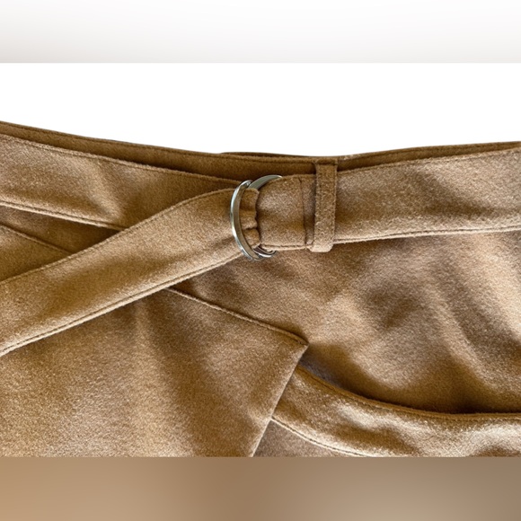 Anthropologie Camel Tan Wool Blend Belted Wrap Mini Skirt - Picture 8 of 12